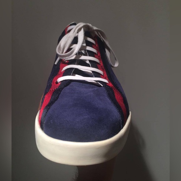 Gucci Blue Suede Script Logo Lace Up Low Sneakers Shoes size 8.5 - Picture 13 of 16